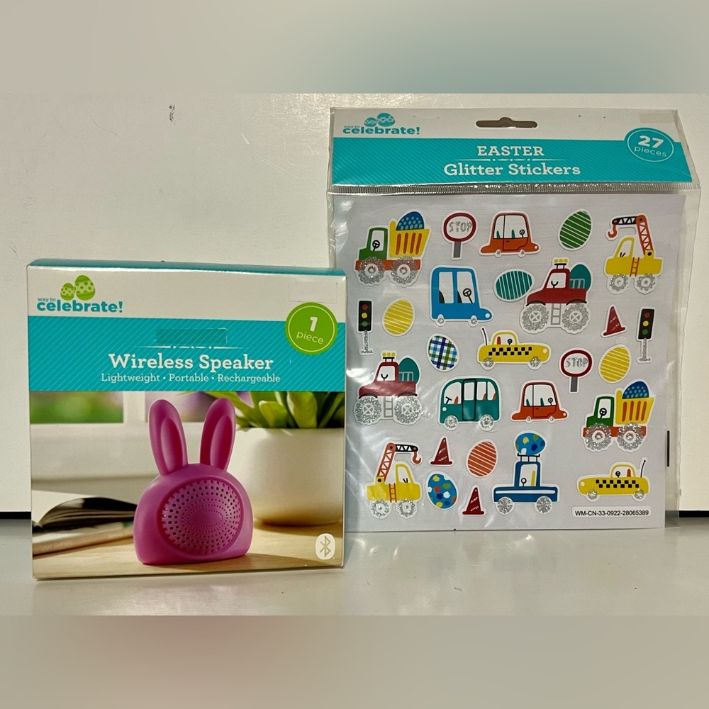 WayToCelebrate Wireless Bunny Speaker Purple Portable/Rechargeable & stickers